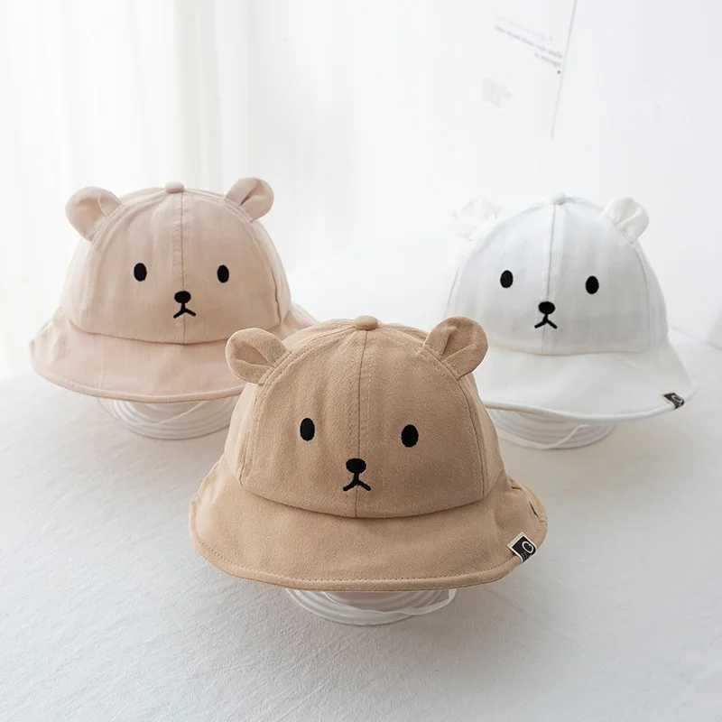 Cute Bear Baby Bucket Hat With Ears Boy Girl Cotton Kids Sun Hat Outdoor Summer Child Panama Cap LX241018