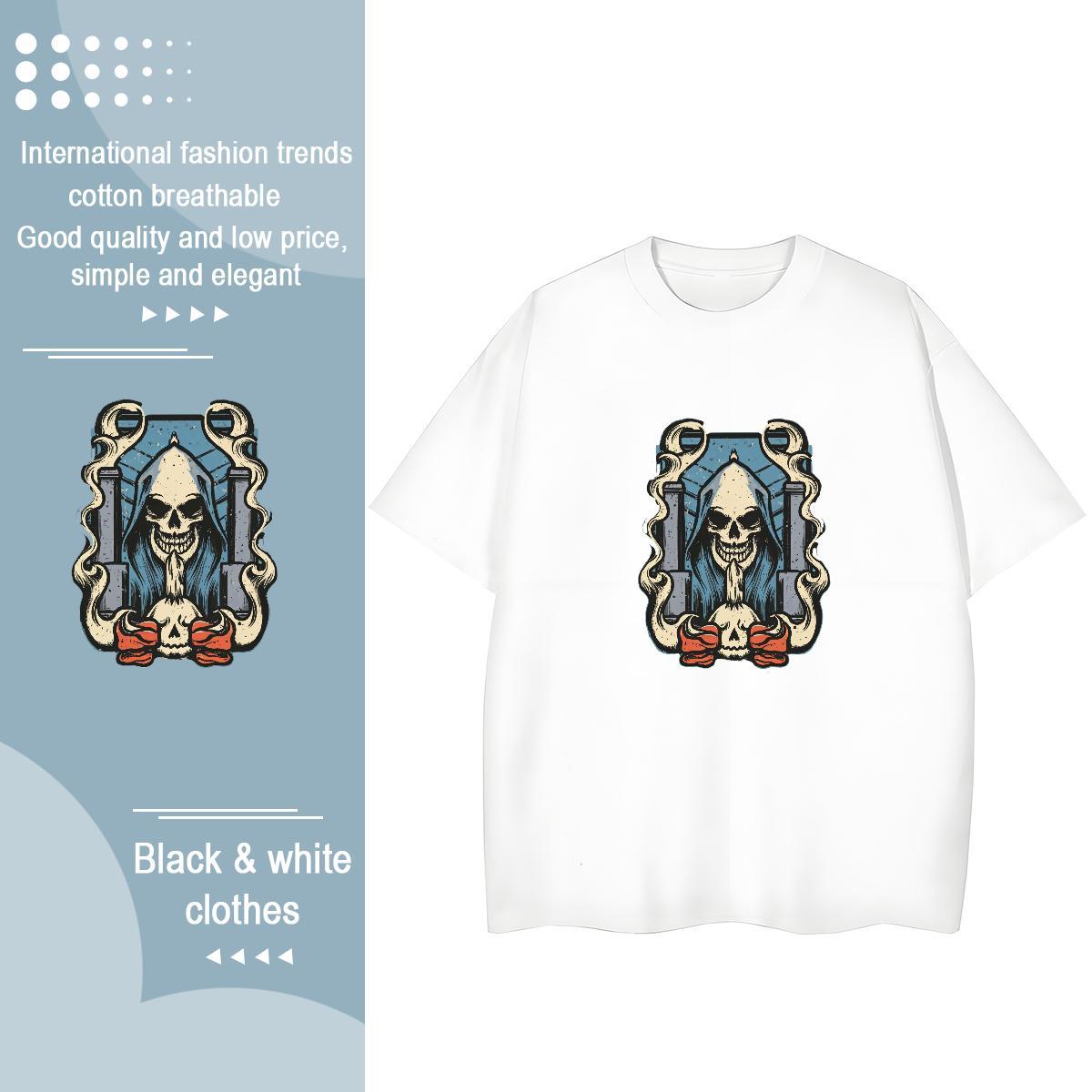 Classic Woman T Shirts 230g 100% Cotton Comfortable Beach skull Women Tees Popular DIY Logo Top Tees