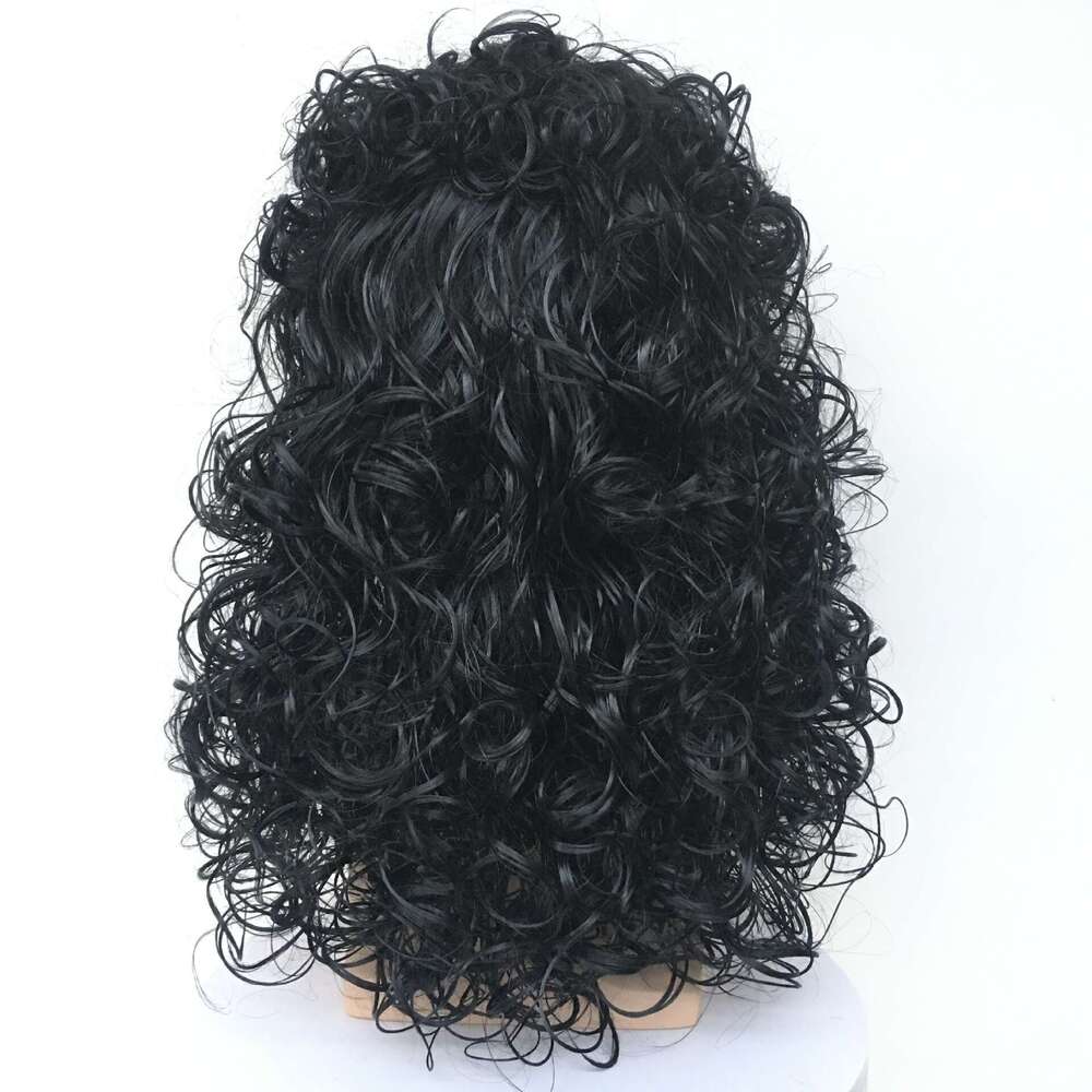 Men's Cosplay Black Fluffy Long Synthetic Small Curly Hair Wig