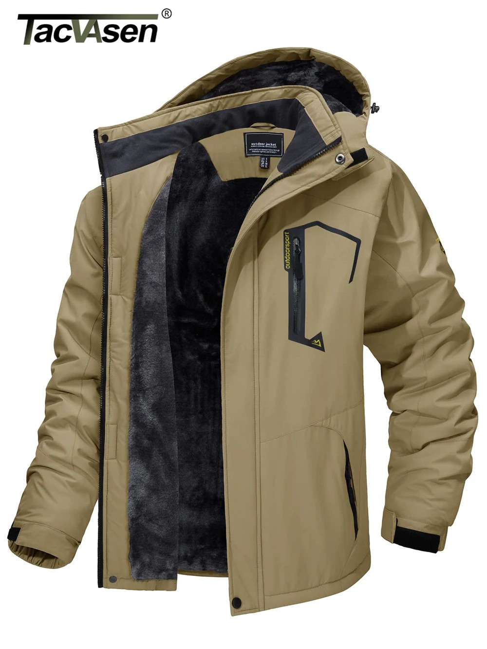 TACVASEN Fleece Lining Mountain Jackets Mens Hiking Outdoor Removable Hooded Coats Ski Snowboard Parka Winter Outwear 241018