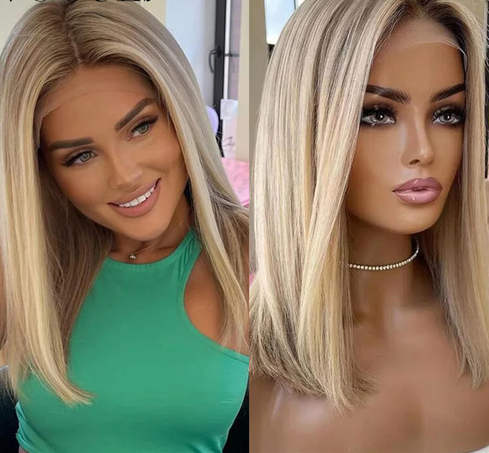 Ash Blonde Ombre full lace Human Hair Wig 150 Density Body Wave Brazilian Remy Hair Lace Front Wigs Preplucked Transparent Lace Wigs short 8-16inch