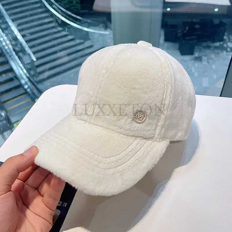 M Letter Rabbit Fur Mixed Hat Autumn and Winter Womens All Matching Plush Hat Suitable for Face Baseball Cap Casual LUXXETONX241018
