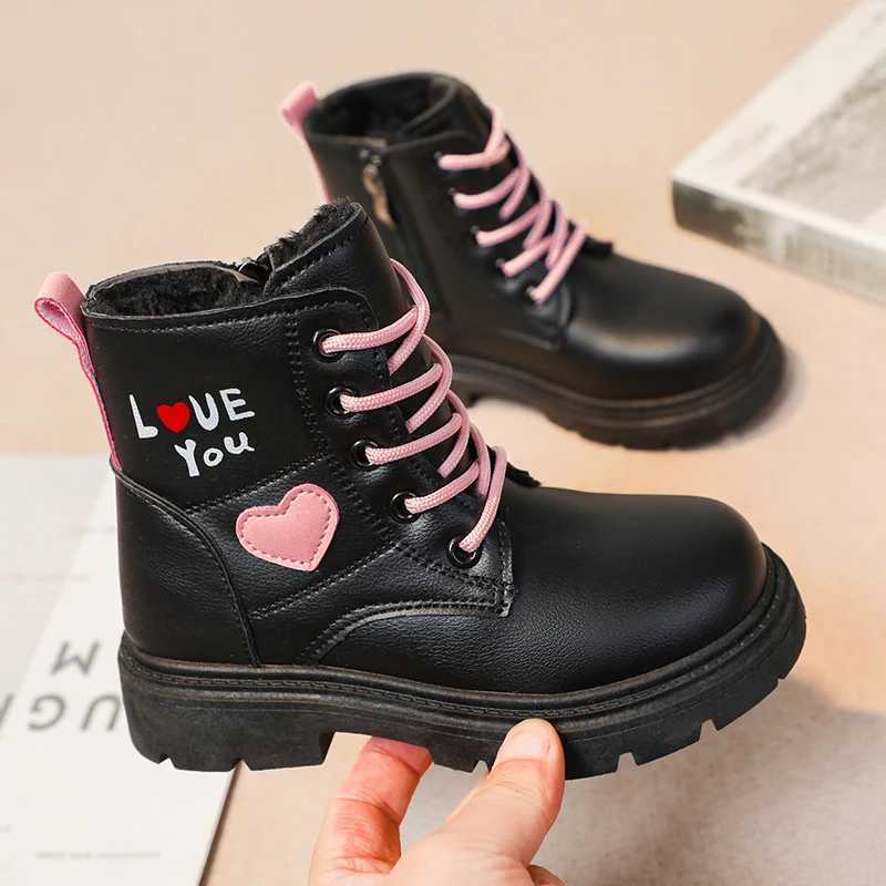 Boots Girls Fashion Leather Boots Kids Swt Princess Boots Fashion Children Ankle Boots Non-slip All Match 2024 Winter New H241018