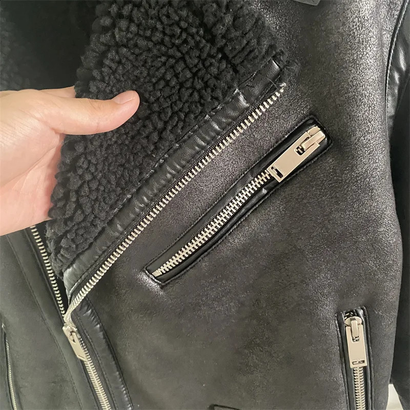 Warm winter high-quality collar suede tube double-sided motorcycle punk mens warm winter leather jacket 241007