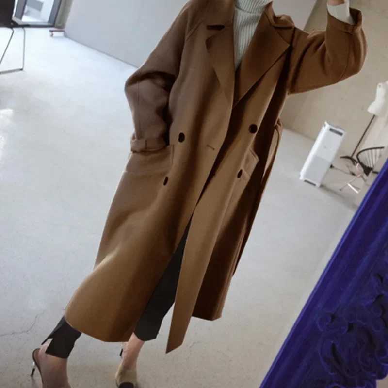 Reversible Medium-length Woolen Jacket For Women 2020 Autumn/winter New Solid Color Double-sided Fleece Coat Pretend SheepskinX241009