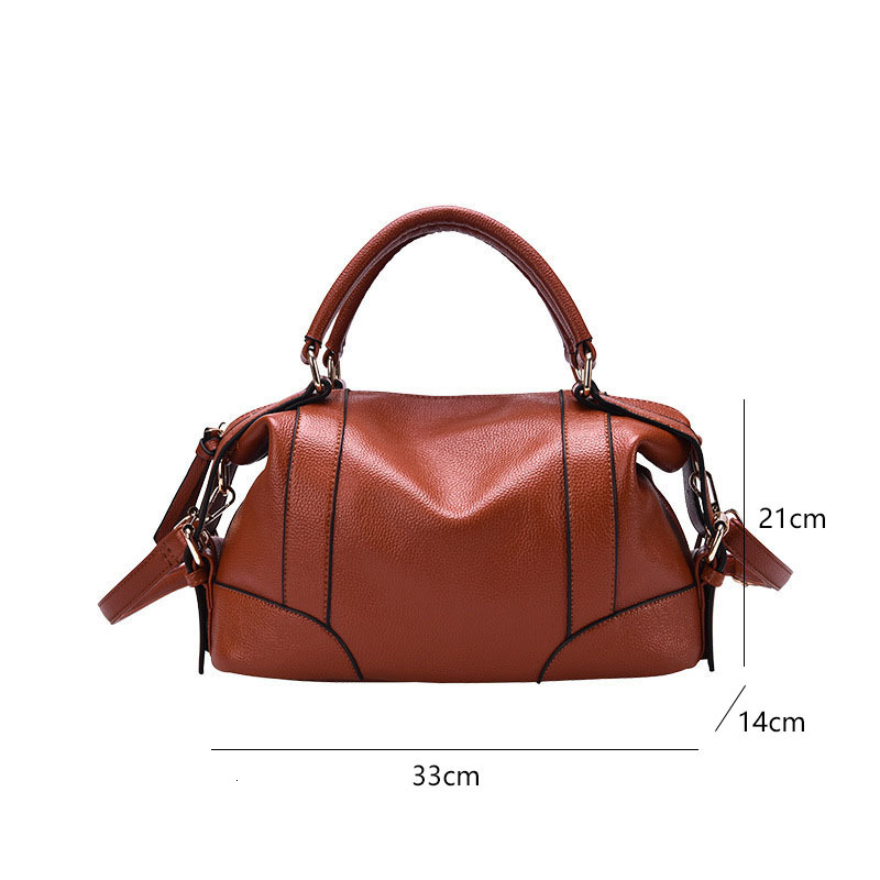 Fashion Women Boston Tote Bag Retro Genuine Leather Large Capacity Handbags For Travel Designer Female Shoulder Bags 2021 New