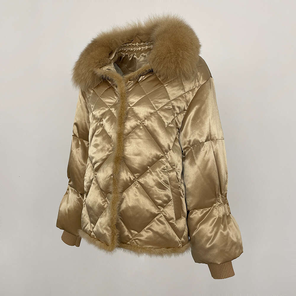 Mink Puffer Real Fox Jacket Women Autumn Winter Large Fur Collar Short Casual 90 White Duck Down Coat Warm