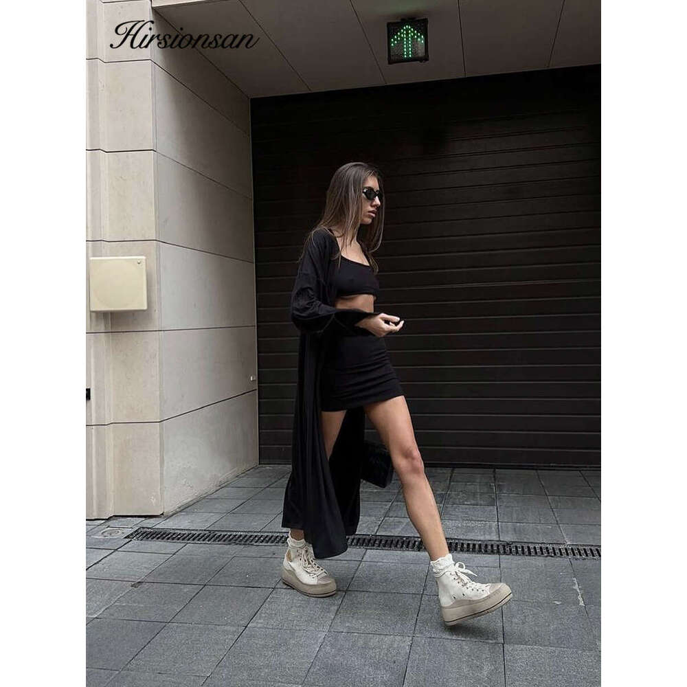 Hirsionsan Modal Soft Loose Sets Women Casual Two Or Three Pieces Long Sleeve Cardigan & High Waist Dresses Outfits Tracuit