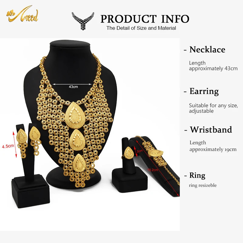 ANIID Ethiopian Eritrea Traditional Habesha Bridal Dubai Jewelry Set For Women 24K Gold Color Large Jewelry Nigerian Wedding 241018