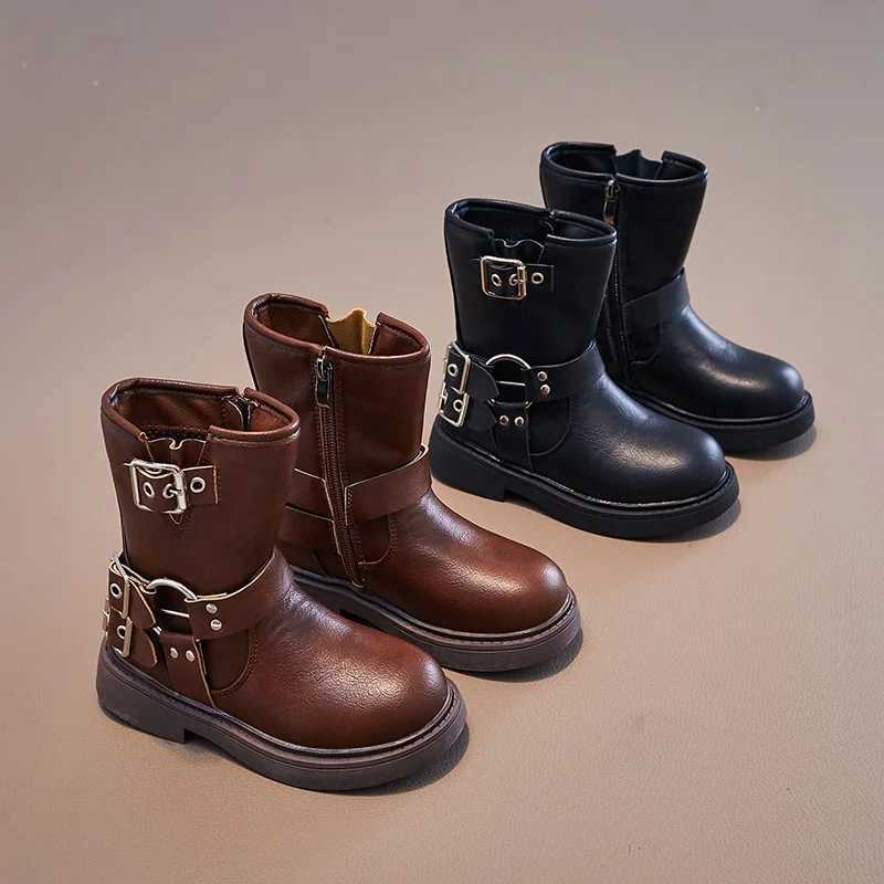 Boots Spring Autumn Boys and Girls Children Chelsea Boots Buckle Classic Buckle Britain Style Retro Kids Short Boots Non-slip 2023 PU H241018