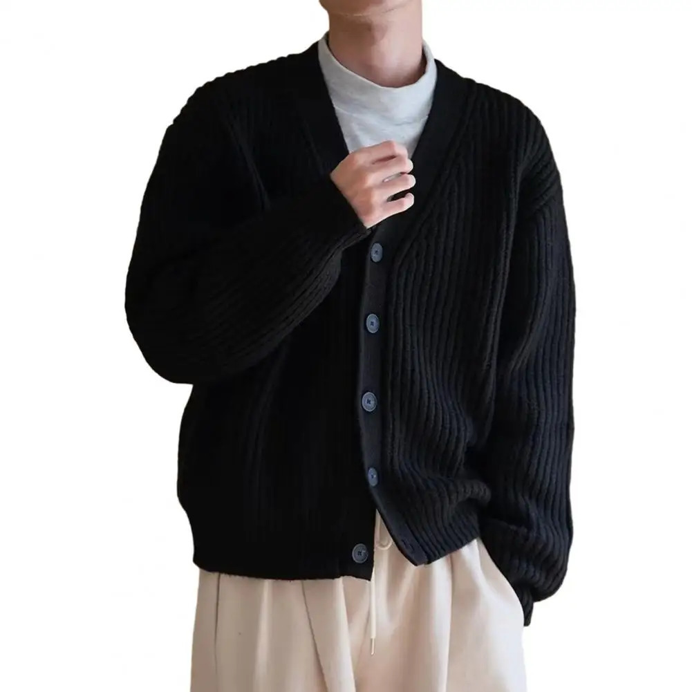 Winter Fall Men Cardigan Sweater Singlebreasted V Neck Thick Knitted Long Sleeve Elastic Warm Coat 241018