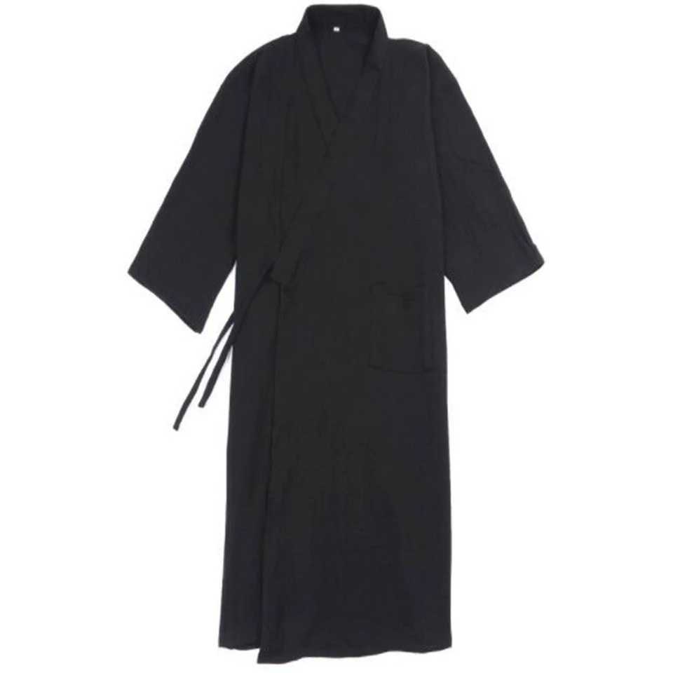 Fashion Japanese Style Kimono Robe Solid Color Lace Up Long Bathrobe Pajamas Belt Cotton Home Pijama Robes Clothing For MenXJ241018