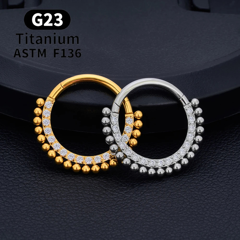 ASTM F136 G23 Septum Nose Ring Hoop Daith Heart Earring 16G CZ Hinged Segment Tragus Cartilage Helix Piercing Jewelry 241007