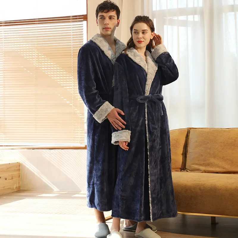 Oversize Thicken Flannel Couple Sleepwear Home Clothes Mens Long Robe Lounge Wear Winter Casual Coral Fleece Bathrobe NightwearXJ241018