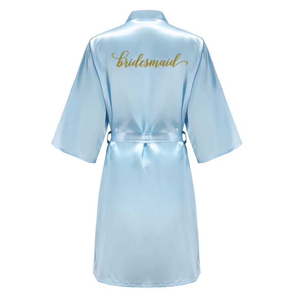 Blue Bride Bridesmaid Robe With Gold Letters Mother Sister Wedding Gift Bathrobe Satin KimonoXJ241018
