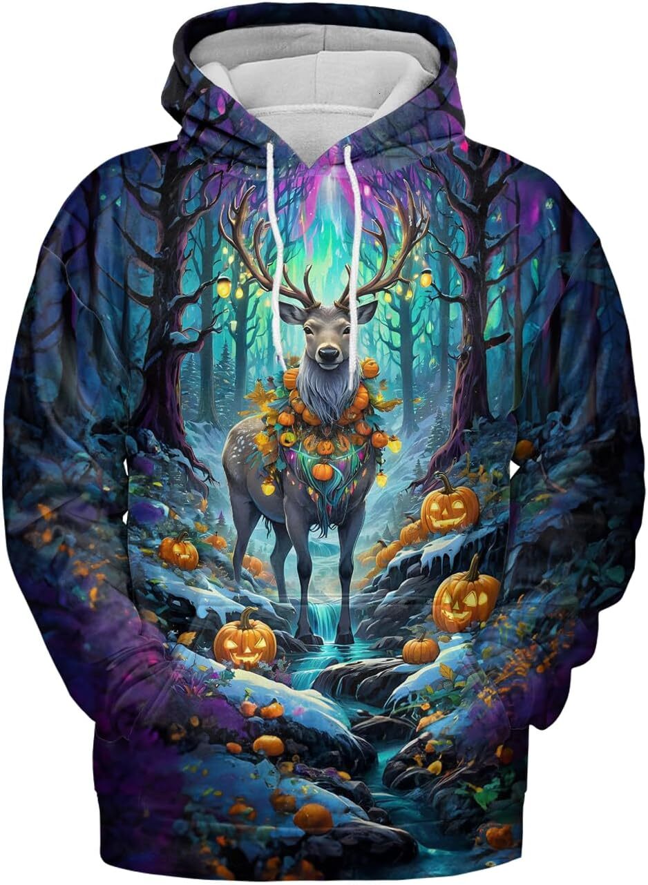 Hoodie for Mens Womens Animal Hoodies For Women Men 3D Pumpkin Halloween Thanksgiving Hooded Animal Print Sweatshirt Graphic