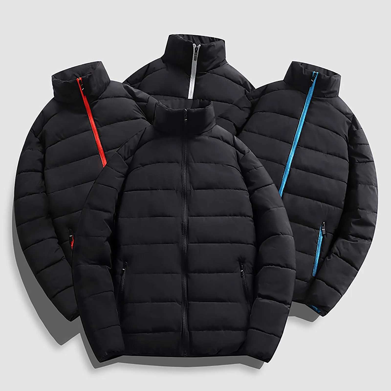 Mens Stand Color Block Cotton Coat Plus Size Winter Mens Clothing Winter Fashion New MenS Cotton Jacket LX241018