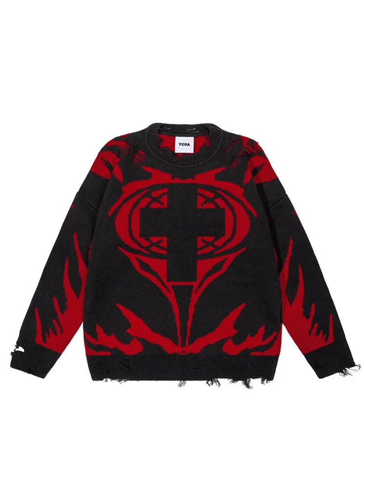 Mens Sweater Y2k Gothic Long Sleeve Tops Winter Pullover Knitwear Oversized Korean Graphic StreetwearJumper Vintage Clothing 241018