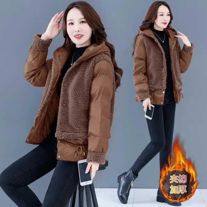 Loose Lamb Wool Jackets Women Autumn Winter Coat 2023 casaco feminino Thick Fashion Hooded Outerwear Female Down Cotton JacketX241018