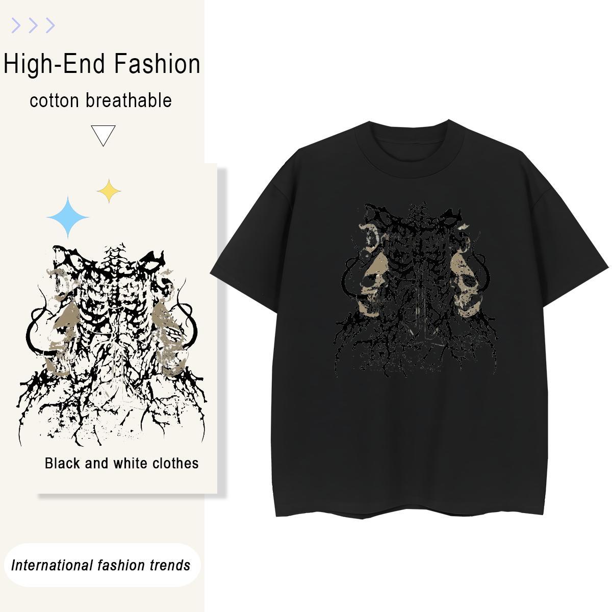 DIY T Shirts Women 230g Cotton O-Neck Short Sleeve Daily Outfit skull Lady T shirt Popular Anime Oversized Clothes