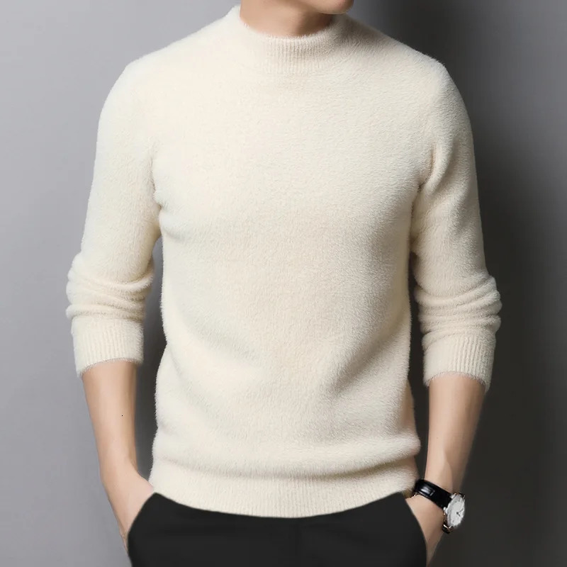 Top Leisure Business Mens Knitted Pullovers Mink Cashmere Turtleneck Thick Bottoming Shirt Solid Long Sleeved Sweater 241018