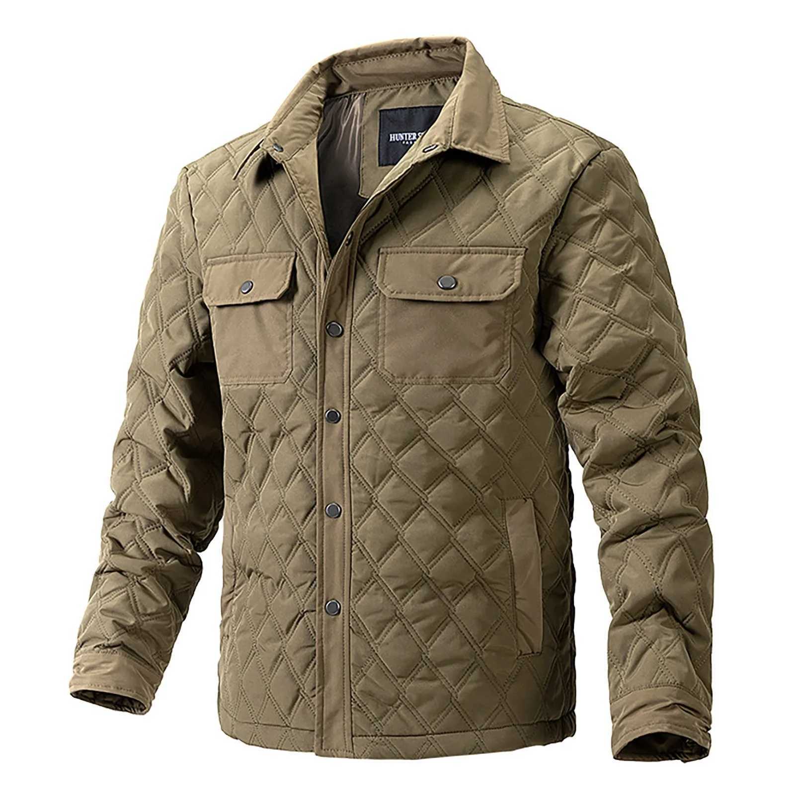 Diamond Plaid Casual Jacket Mens Autumn And Winter Padded Coats Double Pocket Lapel Cardigan Button Long Sleeve Hoodless Jackets LX241018