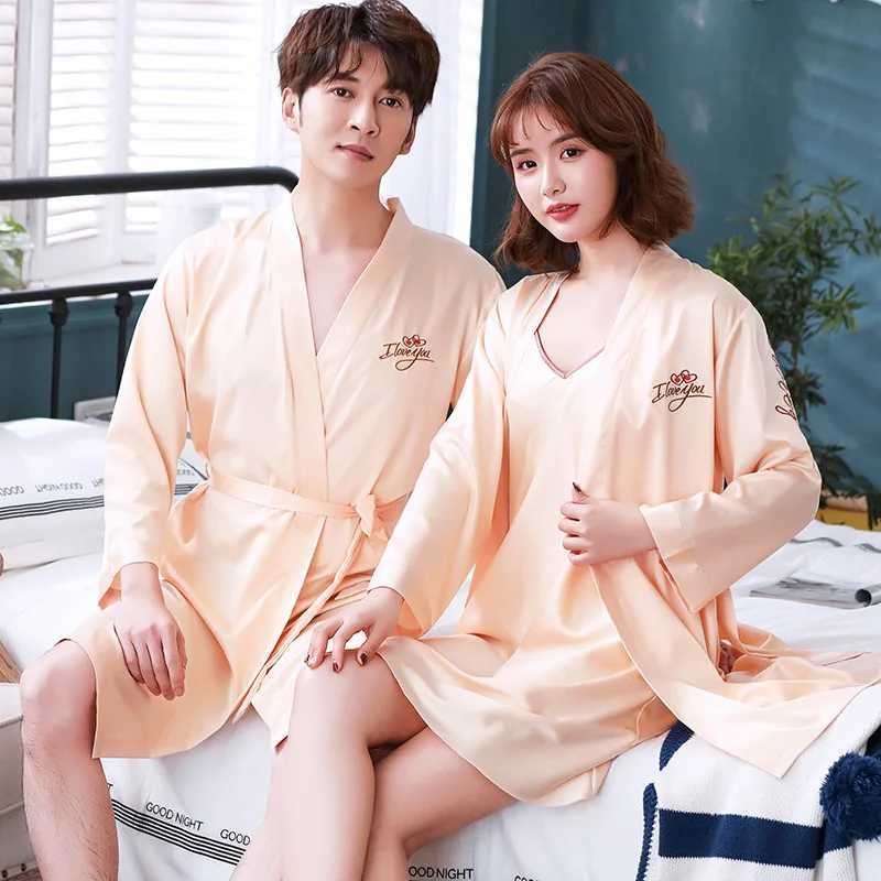 Mini Sleepwear With Belt Intimate Lingerie 2PCS Sweet Couple Kimono Bathrobe Set Full Sleeve Twinset Bobe Suit Satin Night WearXJ241018