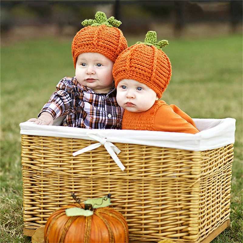Baby Hat Cute Infant Halloween Hats Knitted Cap Newborn Baby Knitting Orange Pumpkin Bonnet Photography Accessories LX241018