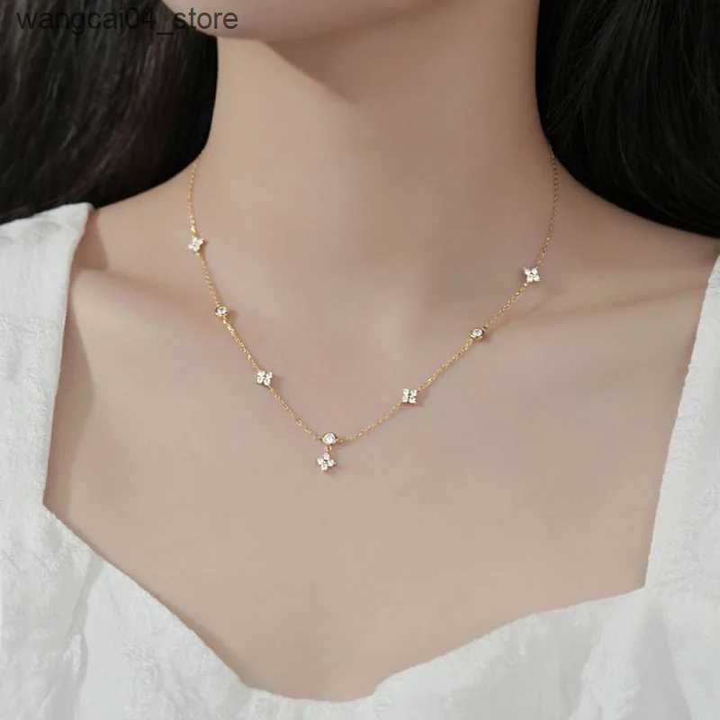 Chokers S925 Lucky Three Leaf Necklace Four Leaf Certified Necklace Pendant Pure Silver Womens Charm Exquisite Jewelry Wedding Gift L240910