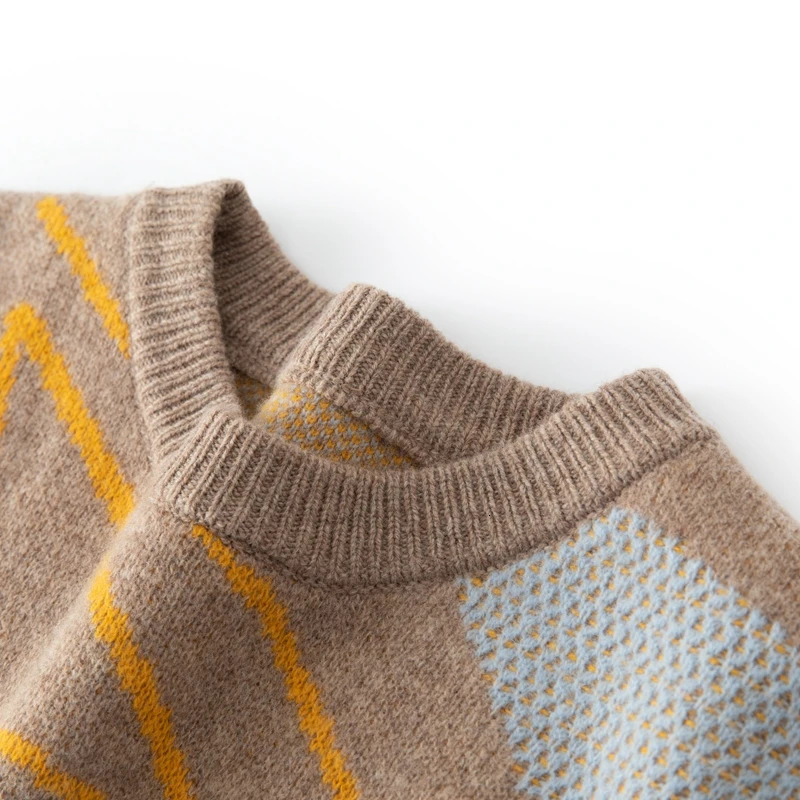 100% pure wool mens Oneck thick color matching sweater autumn and winter business casual loose knit cashmere 241018