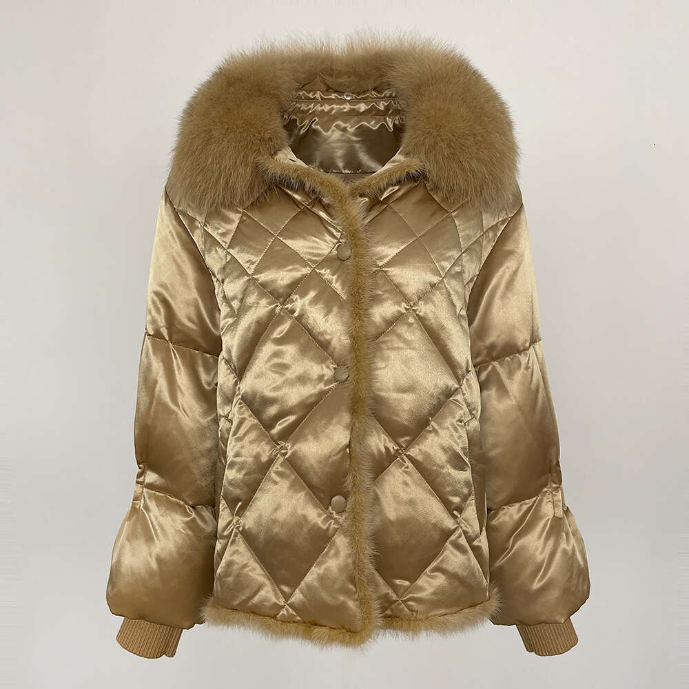 Mink Puffer Real Fox Jacket Women Autumn Winter Large Fur Collar Short Casual 90 White Duck Down Coat Warm