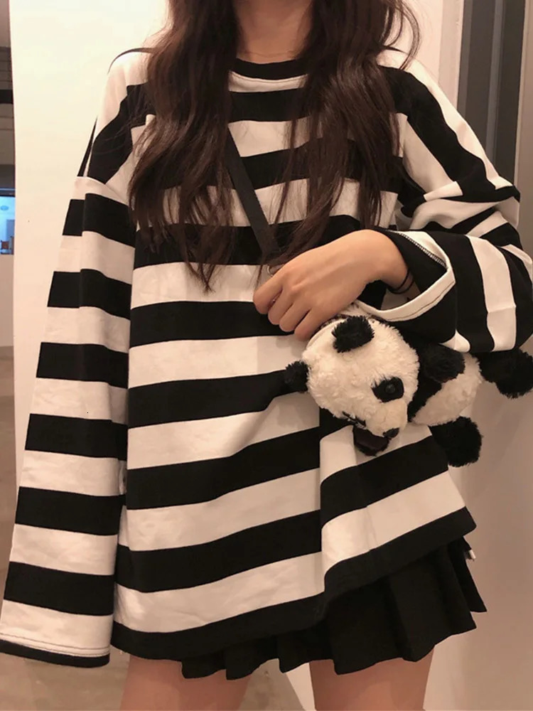 Striped Shirt Streetwear Harajuku Couple Tops Female Long Sleeve Gothic Shirts Spring Woman Tshirt Vintage Blouse 241018