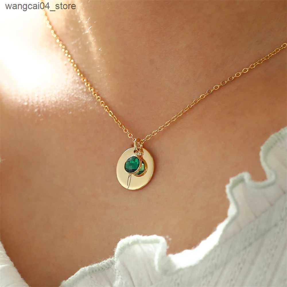 Chokers 2024 New Carving Birth Flower Necklace Personalized Flower Jewelry Womens Customized Birth Stone Necklace Bridal Maid Gift L240910