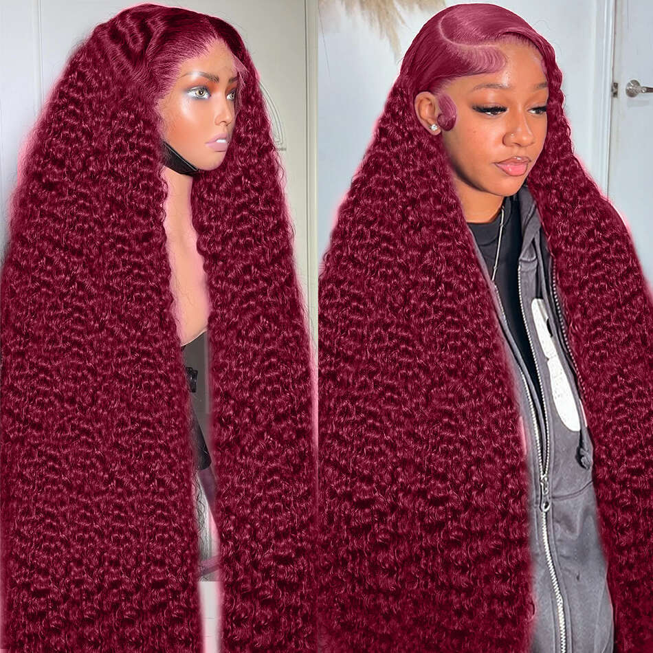 Rosabeauty 99J Bury 13x6 Frontal Human Hair Loose Deep Wave Wigs Remy Red Colored Water Curly 13x4 Lace Wig For Women