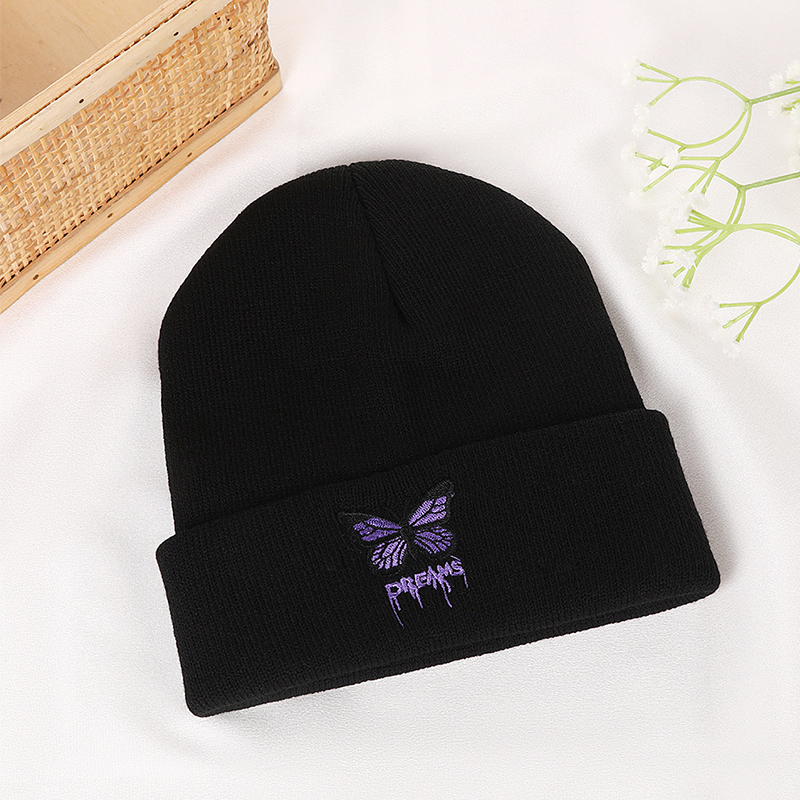 Stylish Fall-Winter Knit Cap Featuring Butterfly Embroidery & Ear Covering