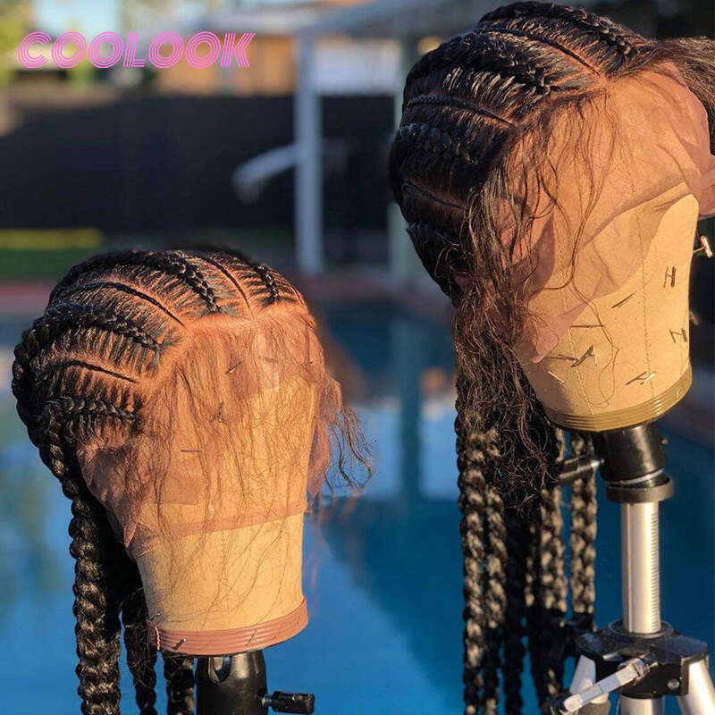 36" Full Lace Front Wig Cornrow Braided Wigs Knotless Box Braid Wigs With Baby Hair Synthetic Braids Lace Frontal Wigs For Women