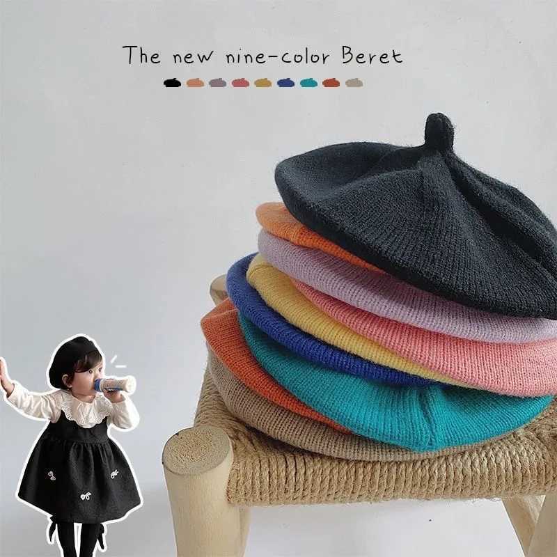 New Autumn Baby Hat Berets for Girls Vintage Soft Knitted Cap Kids Infant Girl Bonnets Beret Hats Boys Painter Hat Accessories LX241018