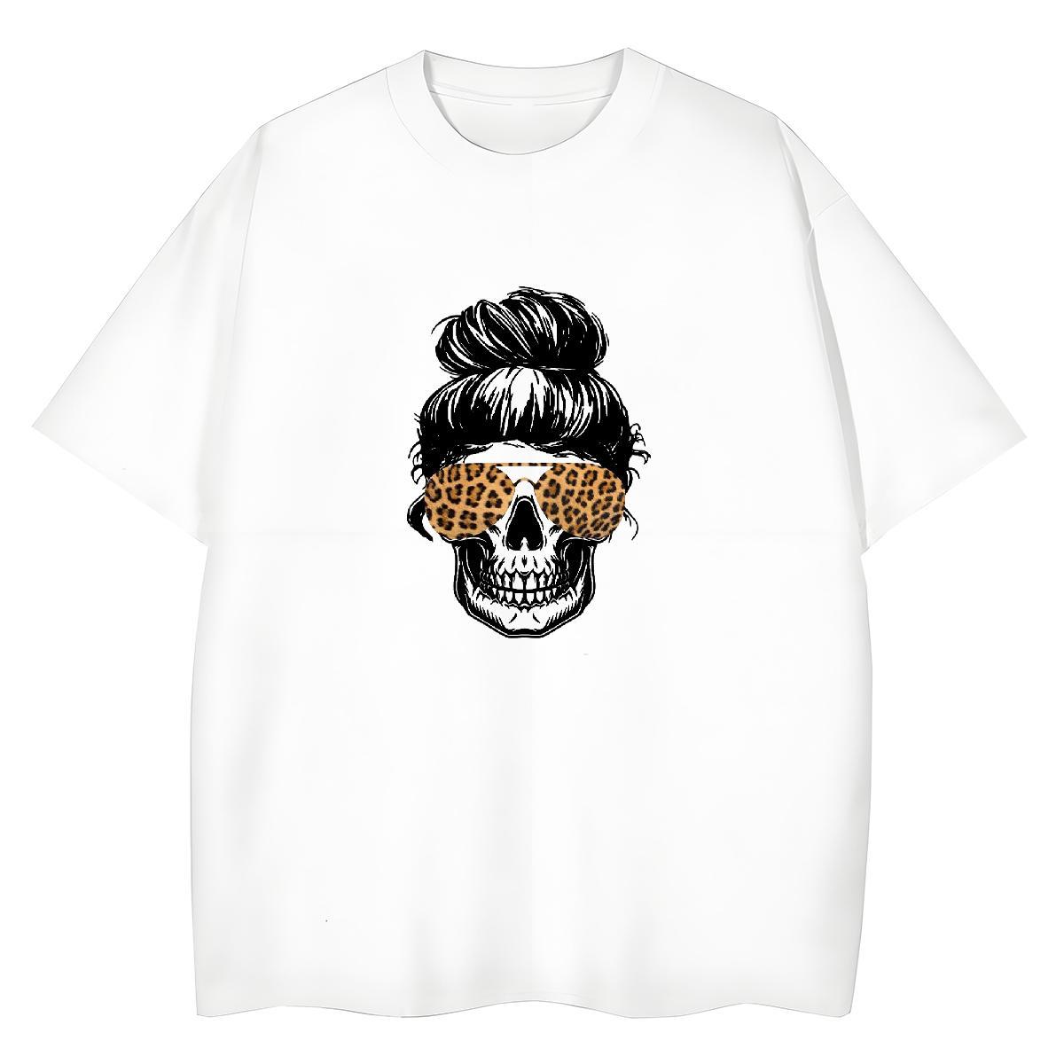 Fashion Casual Woman T Shirts 230g Pure Cotton Breathable Daily Outfit skull Unisex Tshirts Female Cartoon Print Top Shirts