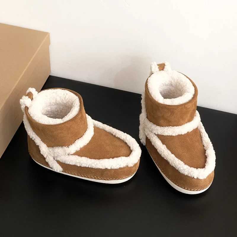 Boots 24 womens snow boots height increase insulated leather and wool thick casual ugly and cute short boots H241018