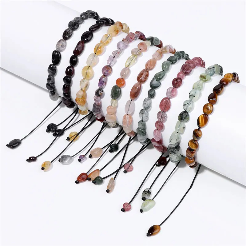 6-8MM Irregular Natural Garnet Crystal Gravel Adjustable Womens Bracelet Suitable for Mens and Womens Healing Energy Party Jewelry 241018