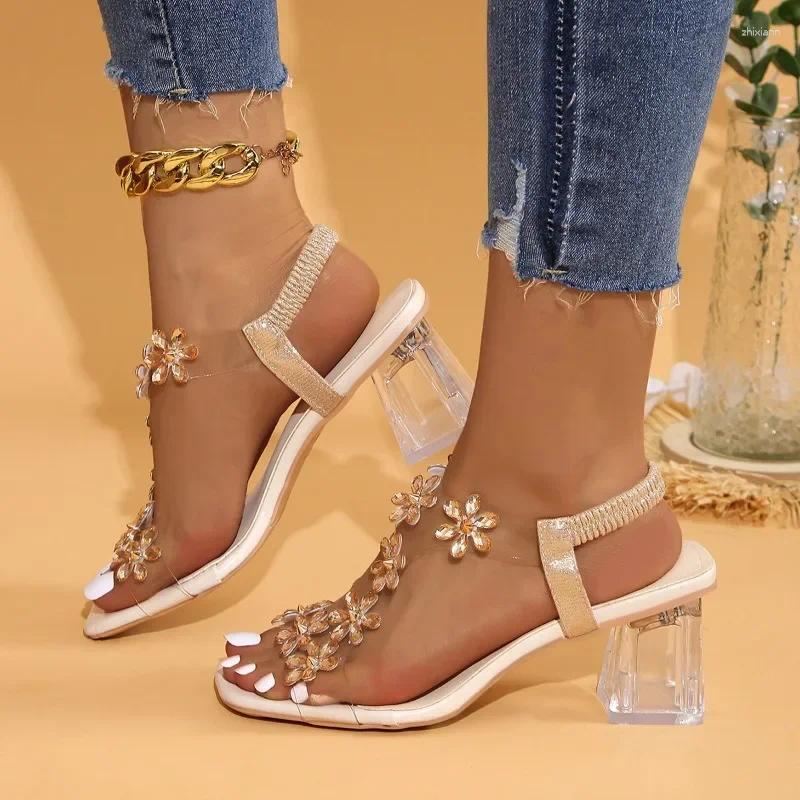 2025 NEW Sandals Fashion Open Toe Women's Square Heel Solid Color Casual Versatile wer Decorated Elastic Band atos Mujer zhanyishengli