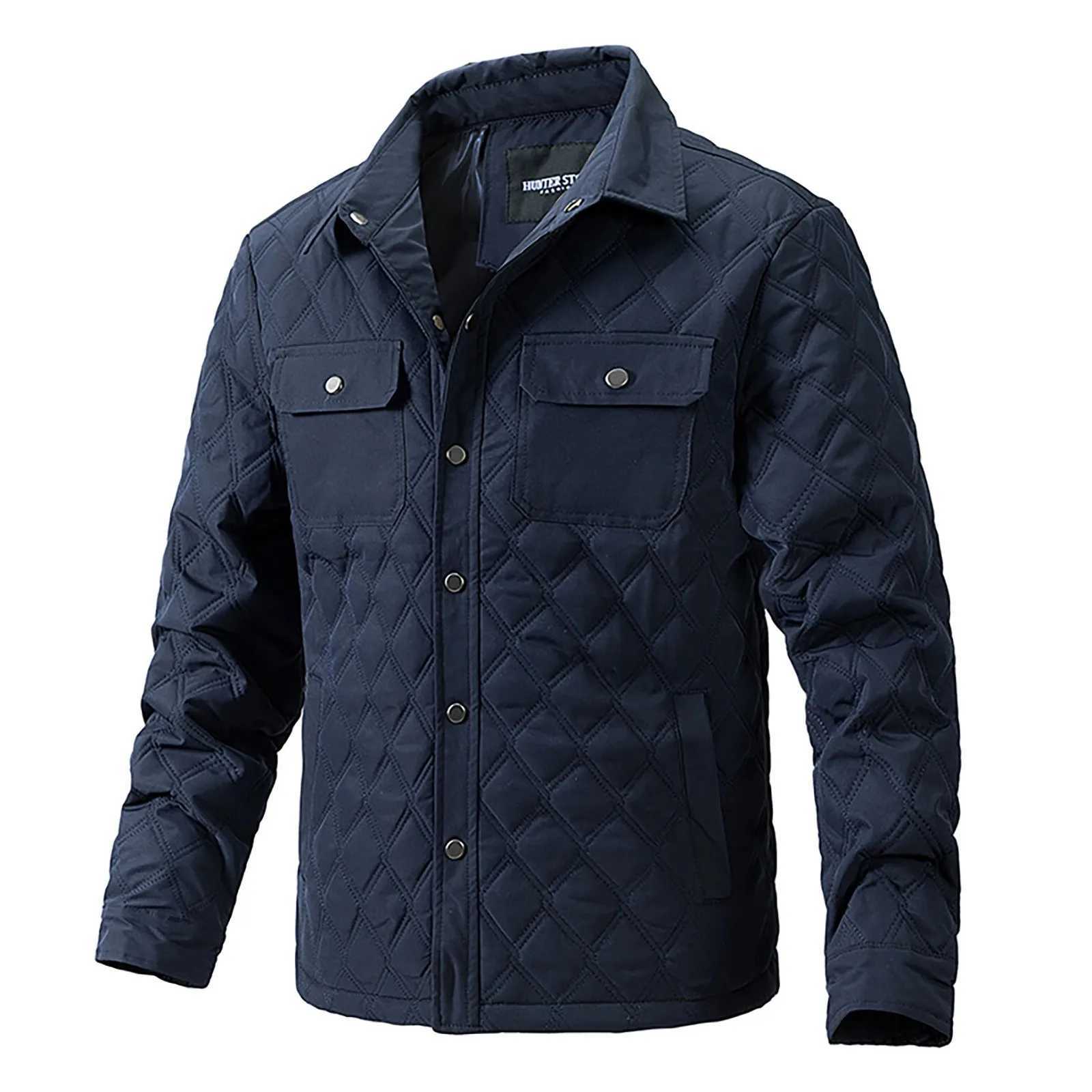 Diamond Plaid Casual Jacket Mens Autumn And Winter Padded Coats Double Pocket Lapel Cardigan Button Long Sleeve Hoodless Jackets LX241018