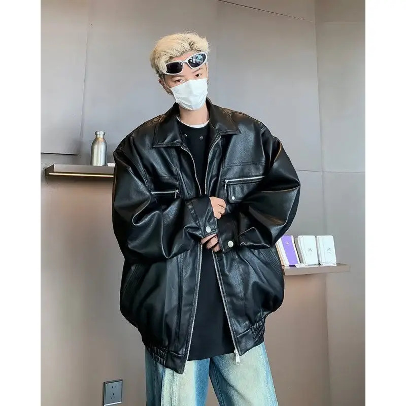 Petite Leather For Men Autumn Stylish Biker Jacket Oversize American Style Baseball Uniform Loose Fit Thickness