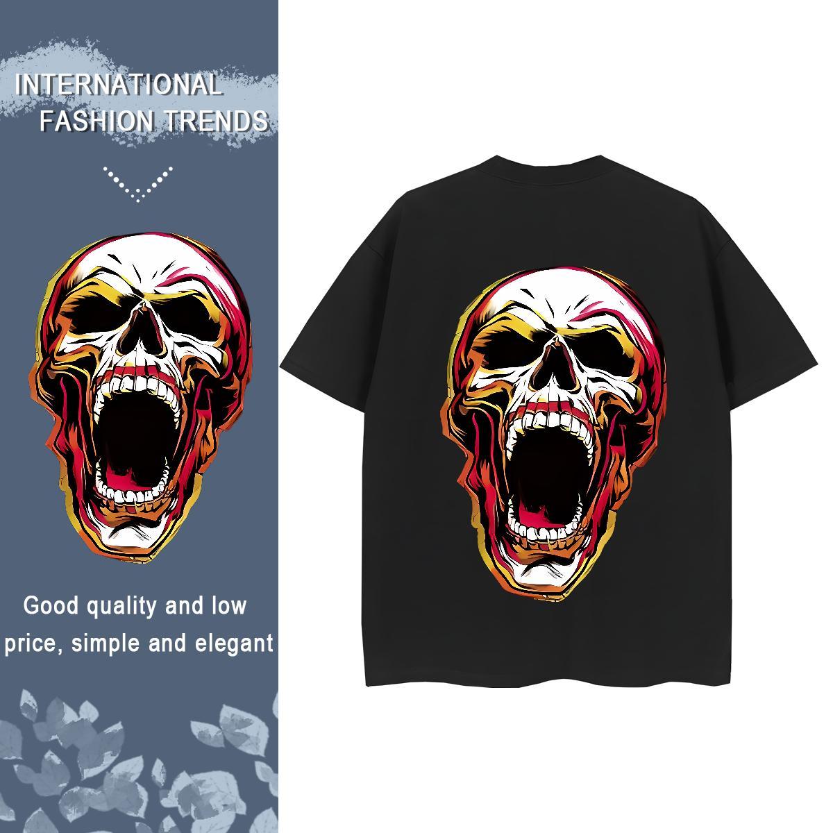 2024 DIY Woman T Shirts 230g Pure Cotton O Neck Short Sleeves Outdoor skull Tshirt for Man Woman Loose Custom Printed Clothings