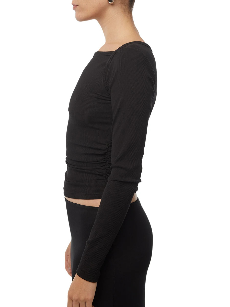 Women Long Sleeve Crop Tops Solid Color BoatNeck Fit TShirts Spring Fall Bottoming Shirts Streetwear 241018