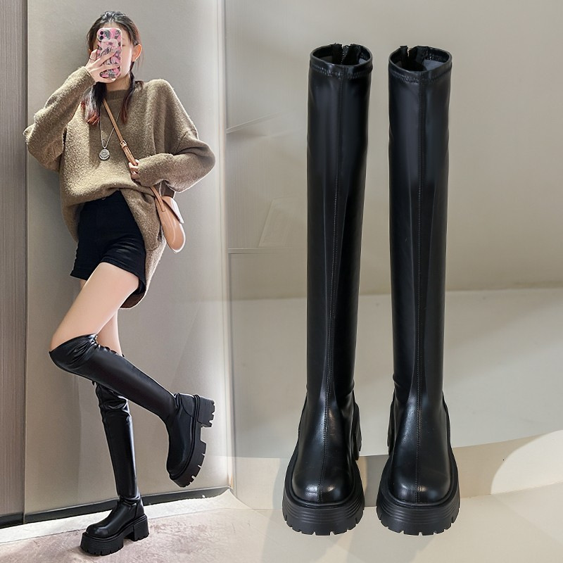 Martin boots women's 2024 autumn and winter new Korean version round toe thick sole thick heel fashionable internet famous knee high boots