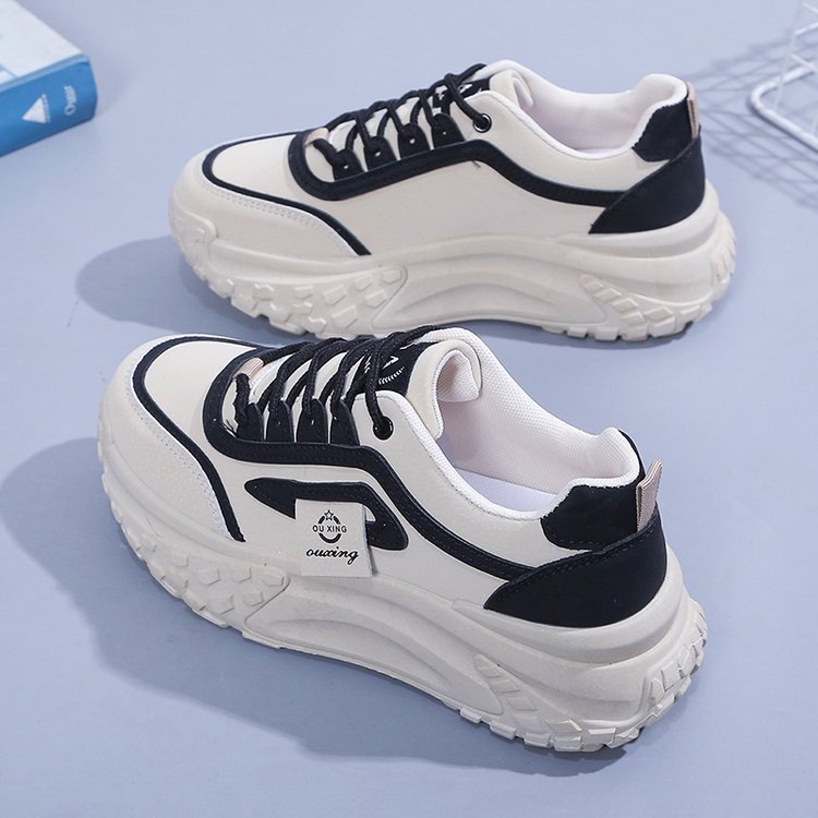 New Thick-Soled Single Shoes Girls Retro Increased Sneaker White Color Fashion Casual Style Running Shoes Sports Daddy Shoes Female