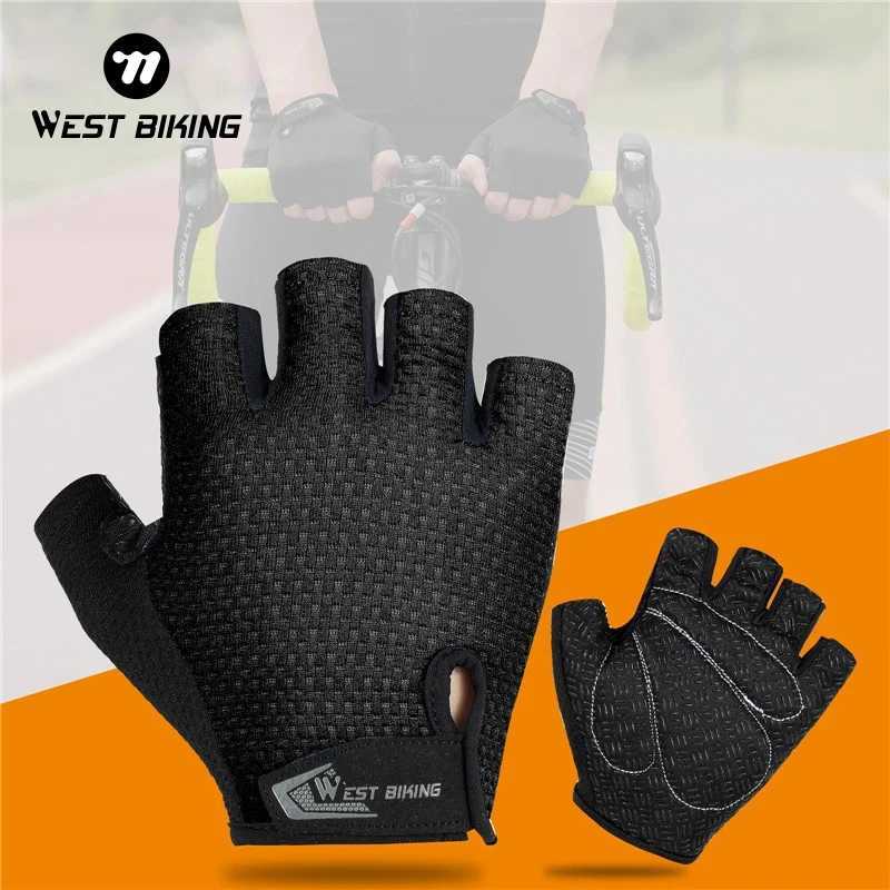 Western style bicycle half finger gloves outdoor bicycle anti slip and sweat proof mens half finger gloves breathable and shockproof glovesW241018