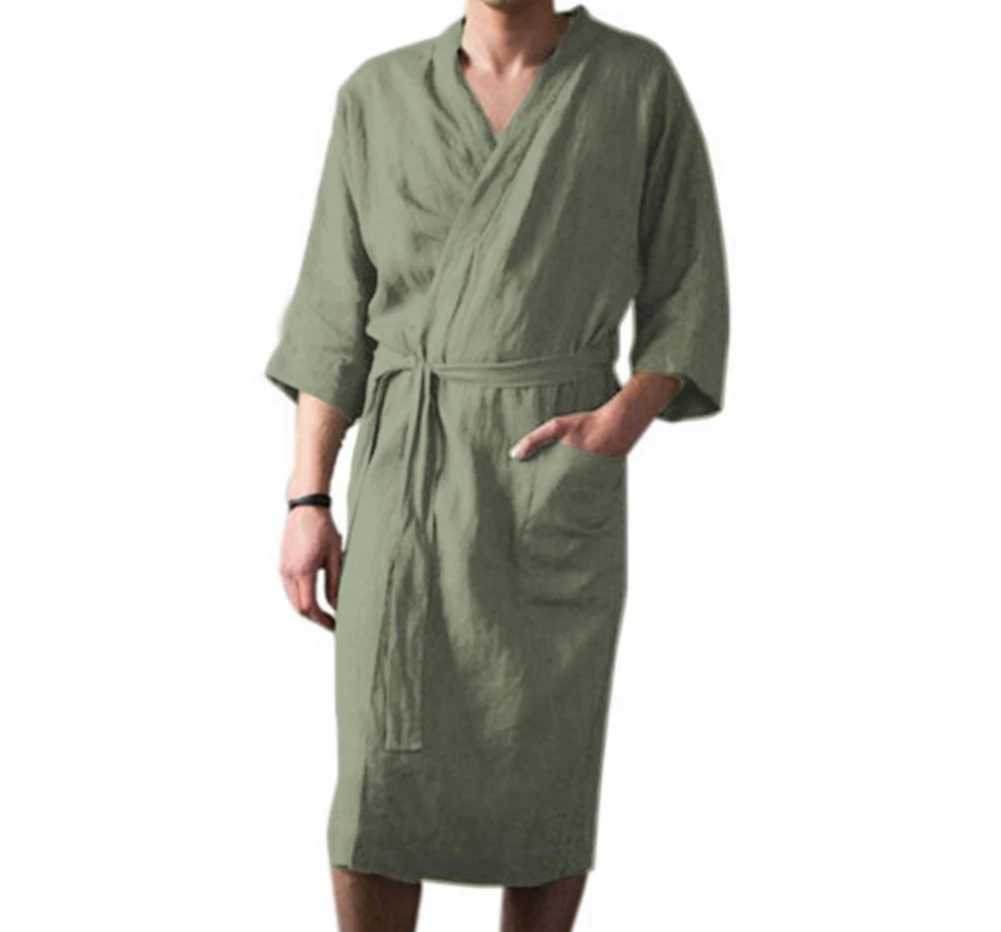 Mens Nightgown Cotton And Linen Robes New Spring Autumn Japanese Kimono Nightgown Homewear Bath Steamed Clothes bathrobeXJ241018