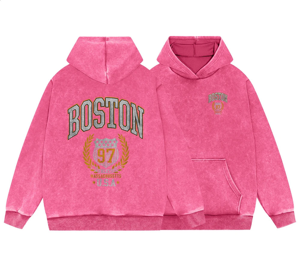 Boston 97 Atletics Usa Man Vintage Washed Cotton Sweatshirts Fashion Pullover Loose Fleece Hoodie Autumn Casual 241017